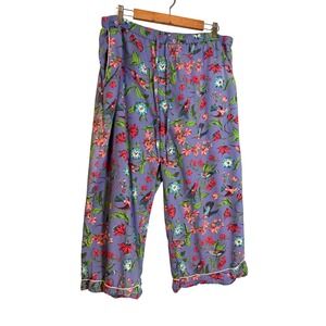 Printfresh Hummingbird Floral Pajama Pants Purple Cropped Sleep Bottoms 1X